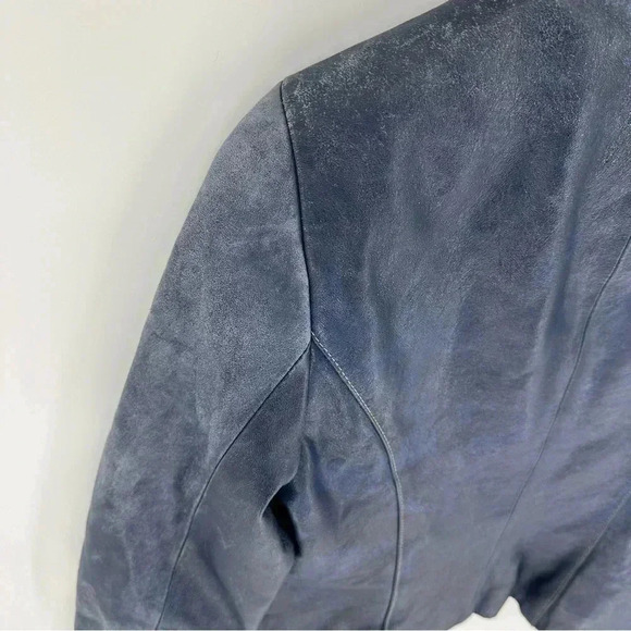 Vintage Wilson’s Leather Blue leather moto jacket with gold closures - Picture 10 of 12